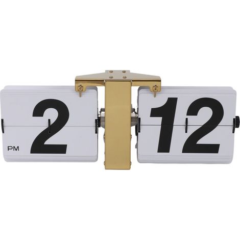 Horloge mécanique à bascule automatique, alimentée par batterie, rétro numérique, pour bureau, suspension murale, support doré 12H et blanc (1/5)