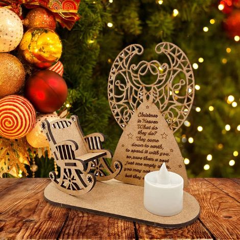 Ornements en bois de bougie de souvenir de Noël, chaise berçante de Noël paradis avec bougie chauffe-plat à LED, pour commémorer les décorations de bureau de Noël de vos proches (1/5)