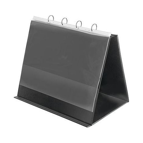 Tischflipchart DIN A3 quer 4 Ringe Rundmechanik PVC-Folie kartonverstärkt schwarz 10 Hüllen (1/3)
