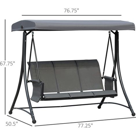 Balancelle Hollywood 3 places – Balancelle de jardin avec pare‑soleil, banc suspendu avec rangement, aluminium, gris, dimensions 196 x 128 x 172 cm – Détente familiale et rangement intégré (1/5)