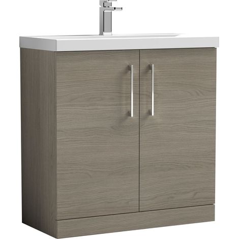 Balterley Contemporary Bathroom Floor Standing 2-Door Vanity Unit & Mid-Edge Ceramic Basin, Solace Oak, 800 mm