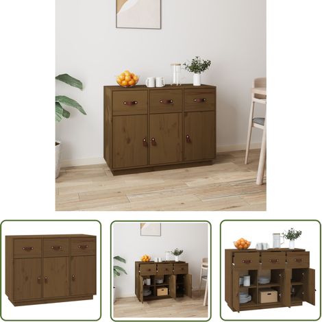 The Living Store Buffet Marron miel 100x40x75 cm Bois massif de pin - Buffet - Meuble De Rangement - Commode - Bibliothèque - Mobilier (1/5)