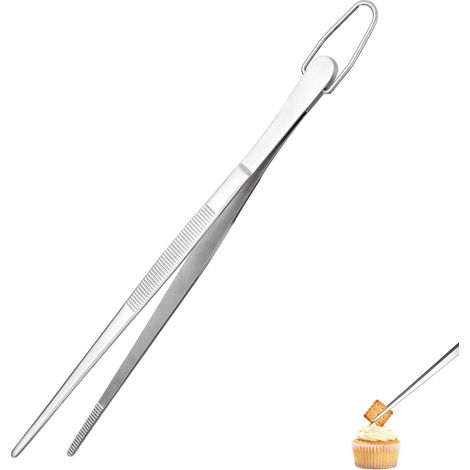 Pince de Cuisine 20 cm – Acier Inoxydable 18/8 Alimentaire, Soudure Sans Joint Robuste et Force de Pincement Améliorée – Pour Cuisson, Service, Décoration et Dressage (Embout Pointu, Argenté)