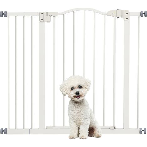 Barrière blanche pour chien 74 à 94 cm avec extension à pression et double verrouillage pour portes et escaliers, accessoire sécurité design sobre pour intérieur pratique et ajustable