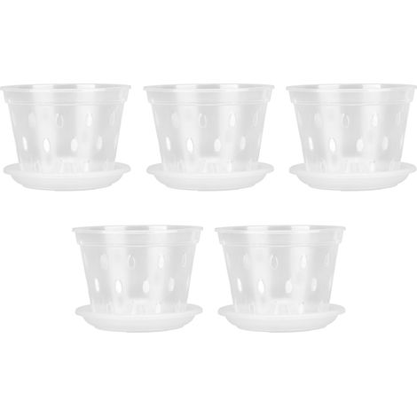 Ensemble de pots à orchidées, pots transparents et aérés avec trous, soucoupes pour une utilisation intérieure et extérieure (1/5)