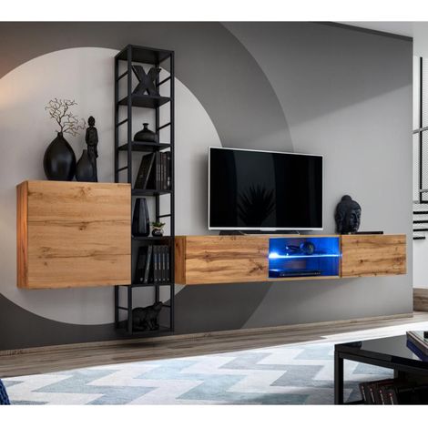 Ensemble Meuble TV Design "Switch VI" 270cm Naturel & Noir (1/4)