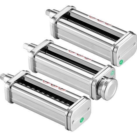 Mophorn Juego de 3 accesorios para pasta para batidora de pie KitchenAid, juego de acero inoxidable con rodillo para láminas de pasta, cortador de espaguetis y fettuccine, 8 perillas de espesor ajusta (1/5)