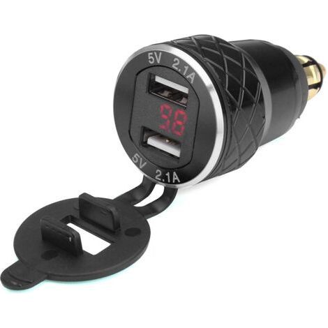 12V-24V 4.2A Voltmètre Rouge Moto Double Chargeur USB Din Socket pour BMW Moto - Noirdengyank (1/5)
