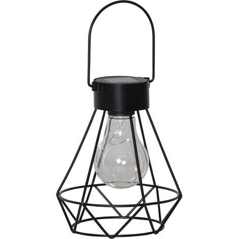 Star Trading Lanterne solaire Eddy, LED, noir, extérieur, avec chaîne lumineuse Dew Drop, blanc chaud, capteur crépusculaire, 15,5 cm (1/5)