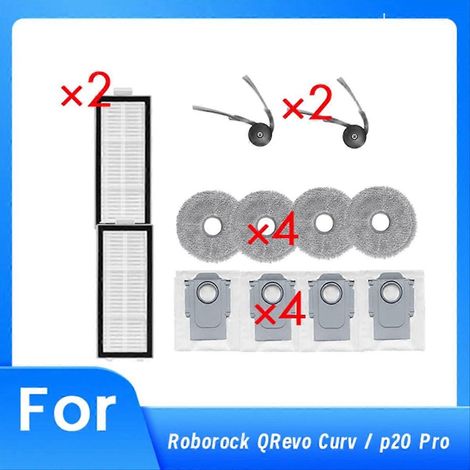 Lot de 12 pièces de rechange pour robot aspirateur Roborock QRevo Curv / P20 Pro : brosse latérale principale. (1/5)