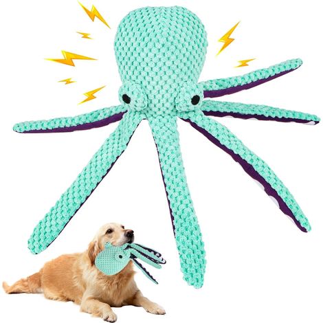 Jouet en peluche pour chien - Parlant - Pieuvre - Jouet couineur pour chien - Idéal pour le divertissement des chiens - Bleu (1/5)