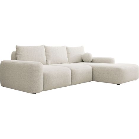 Selsey Carnos - Ecksofa mit Schlaffunktion, Ballkissen, Chenillebezug, Creme, rechtsseitig (1/5)