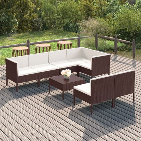 8-tlg. Garten-Lounge-Set mit Auflagen Poly Rattan Braun (1/5)