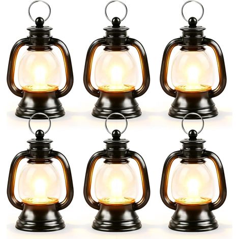 Lot de 6 mini lanternes LED de Noël, mini lanterne décorative de Noël, décoration de table de Noël, lanterne de Noël LED, lanternes vintage à suspendre pour centre de table, anniversaire (1/5)