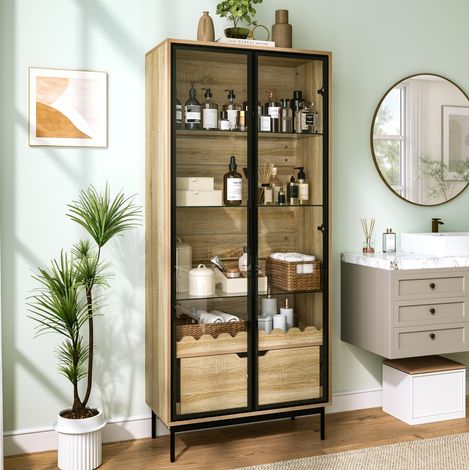 Vitrinenschrank mit verstellbaren Regalböden, Schublade, 75 x 35 x 170,8 cm HAVRYA (1/5)