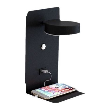 Applique murale LED d'intérieur avec port USB, 12 W, trois couleurs, intensité variable, avec interrupteur, lampe de lecture murale, lampe de chevet rotative à 330°