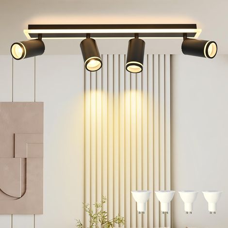 Plafonnier LED 4 Spots,Moderne Éclairage luminaire avec lueur inférieure 11W+4x5W GU10 Ampoules,Blanc Chaud 3000K Plafonnier Intérieur pour Cuisine Salon, Nior