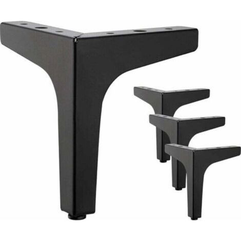 Lot de 4 pieds de meubles en métal noir de 10 cm - Pour armoire, canapé, table basse, meuble TV et autres pieds de meubles. (1/4)