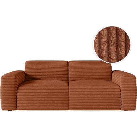 Canapé PACO convertible 3 places couchage quotidien 160x190cm matelas 13cm velours côtelé terracotta (1/5)