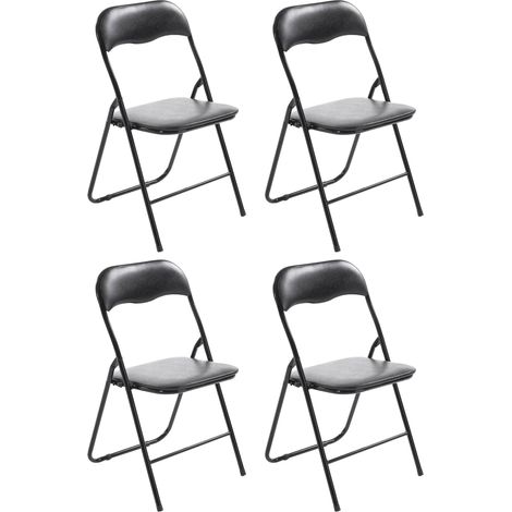 Lot de 4 chaises d'appoint cuisine pliable en métal noir et PVC noir 100006218 (1/5)
