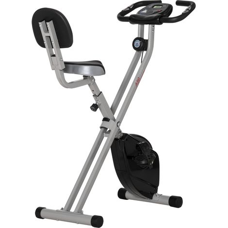 Bicicleta estática plegable con respaldo, resistencia magnética de 8 niveles, acero negro y gris (1/5)