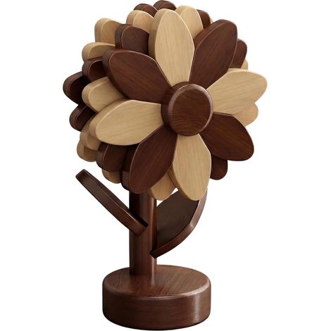 Dessous de plat en bois pour plats chauds – Dessous de plat en bois pour plats chauds – Dessous de plat en bois, patins décoratifs pliables en forme de tournesol, 18 cm de diamètre Ensemble de (1/5)