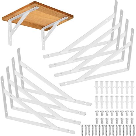 8 Pièces Equerre Etagere Murale, Supports Triangulaires Angulaires Droits de 90 Degrés, Support D'étagère Murale, Support d'angle Brace pour Salon Chambre Bibliothèque(Blanc 250X160MM) (1/5)