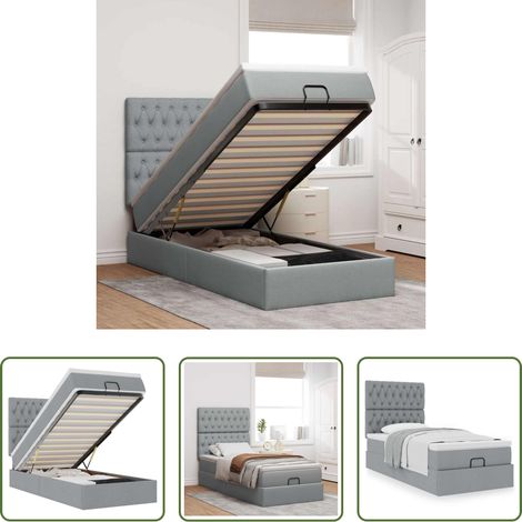 vidaXL Stauraum - Ottoman-Bett mit Matratze Hellgrau 80x200 cm Stoff (1/5)