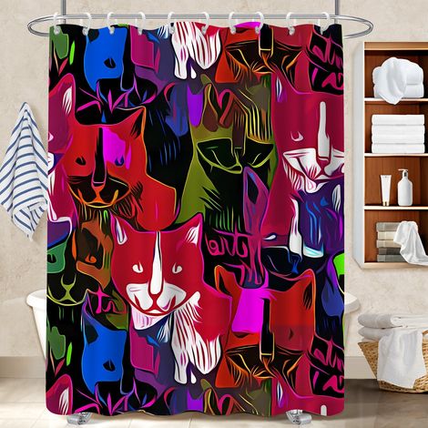Ensemble rideau de douche polyester avec anneaux 180x180 fluide housse de baignoire pour une colocation (1/5)