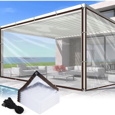 Bâche Imperméable Transparente, 4×2M Bâche Étanche Transparente avec Oeillets, Bâche Imperméable en PVC Transparent, avec 6m Corde de Fixation, pour Balcon, Pare-Vent, Bac à Sable, Extérieur (1/5)