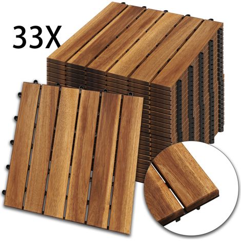Wolketon Holzfliesen 33-er Kachel Set .3m². geeignet als Terrassenfliesen und Balkonfliesen. aus Akazien Holz . 30x30 cm. für Garten Terrasse Balkon