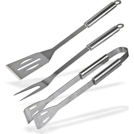 Edelstahl Grillbesteck 3tlg Grill BBQ Grillzubehör Wender Grillzange Grillgabel (1/4)