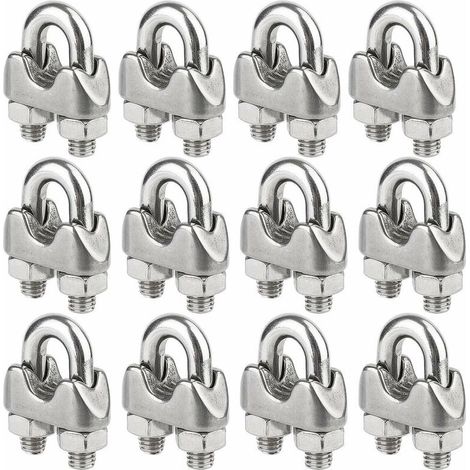 Tigrezy Juego de 12 abrazaderas de cable de acero inoxidable para cable metálico de diámetro 4 mm (M4)