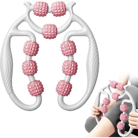 Rodillo para músculos de piernas, rodillo muscular 3D, rodillo de masaje, rodillos de masaje muscular con 9 ruedas, rodillo de piernas de 360° para masaje de piernas, pies y brazos (rosa) (1/5)