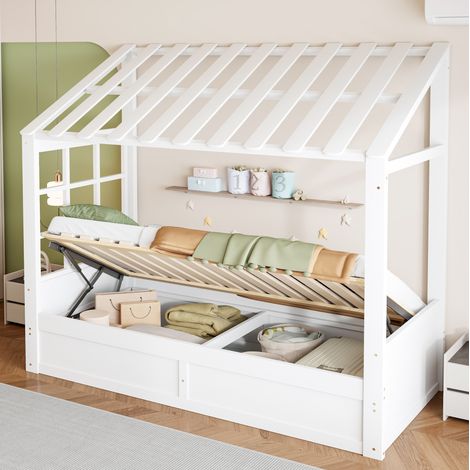 MEUBLIV Letto per bambini 90x200 cm bianco con contenitore idraulico, senza materasso (1/5)