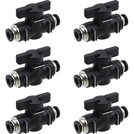 6 Pcs Vanne à Boisseau Sphérique Pneumatique, 6mm Pneumatique Robinet à Boisseau Raccord Rapide Droit Vannes à Bille Pneumatiques pour Raccords de Tuyau Contrôle Débit Air (connecteurs BUC6) (1/5)