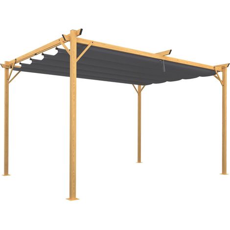 Pergola einziehbares Dach 4 Beine 3x4 M Laube Holzeffekt Tuch anthrazitgrau