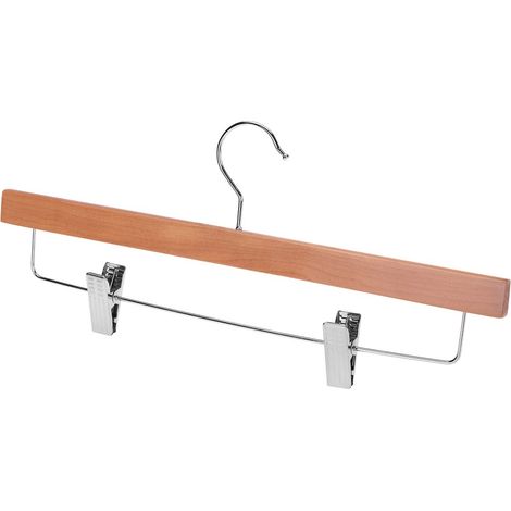 Appendiabiti in legno con clip PABLO 1 pezzo per vestiti, pantaloni, gonne barra metallica (1/2)