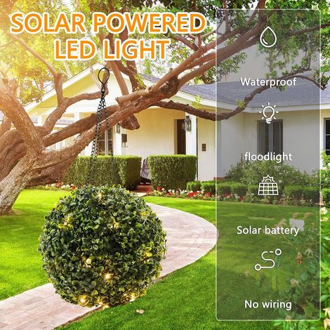 Pendaison Lanternes Solaires Extérieur - Lumineux Artificiel Boule Topiaire Pour Patio - Imperméable Jardin Lampes Solaires - Décoratif - 14 x 34 cm (1/5)