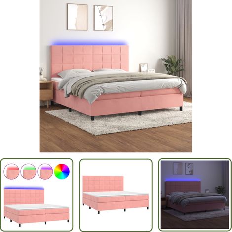 The Living Store Sommier à lattes de lit matelas LED Rose 200x200 cm Velours - Lit Plateforme - Lit Capitonné - Lit Design - Lit Double - Sommier Tapissier (1/5)