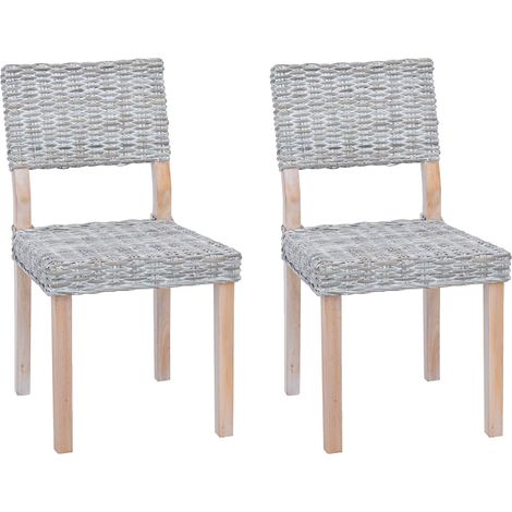 Dining Chair 2 pcs Kubu Rattan White Wash 46 x 55 x 84 cm vidaXL
