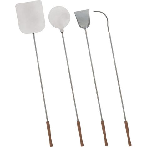 Set de 4 Pelles à Pizza Inox Alimentaire Poignée en bois Hêtre Manche 138 à 150 cm - Kit Four à Bois, Pain Pizza INTEC