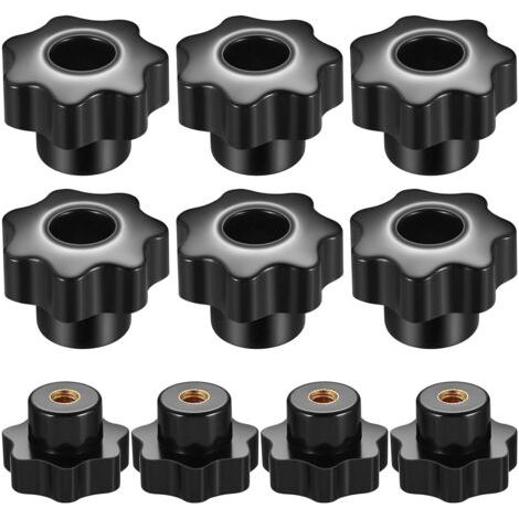 QORVA-Lot de 10 boutons de serrage filetés M6, écrou à tête étoilée, filetage femelle pour machine-outil - Noir