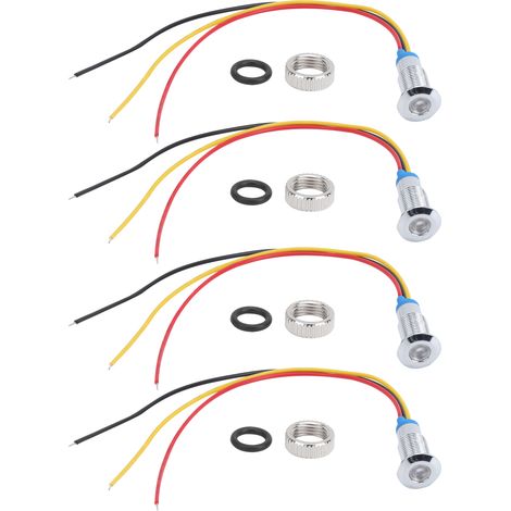 Kit de 4 voyants lumineux LED bicolores, anode commune, métal étanche 8mm 220V (rouge et jaune) (1/5)