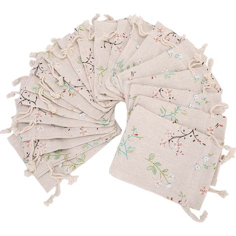 20 pochons lin à cordon motif fleuri, sac multifonction cadeau rangement (1/4)