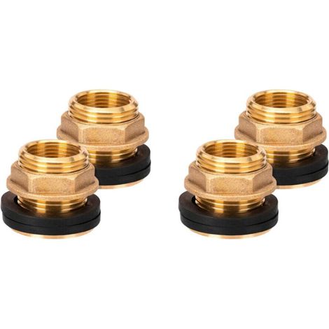 4pcs 3/4 Pouces Passage pour Citerne de Pluie, Traversée de Paroi en Laiton avec Joint en Caoutchouc, Raccord d'Eau de Pluie (1/5)