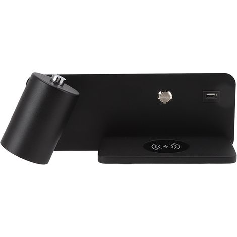 Applique murale LED avec interface USB et chargement sans fil pour salon et chambre, 85-265 V, noire, gauche (1/5)