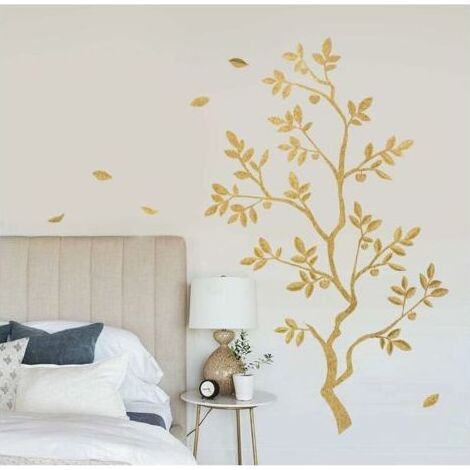 Stickers muraux branche d'arbre dorés – Autocollants décoratifs imperméables – Décoration murale pour salon, chambre, cuisine