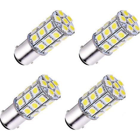 Lot de 4 lampes LED BA15D 5050 27 SMD super blanches 6000K – Éclairage pour voiture, bateau, camping-car – Tension DC 12V (1/4)