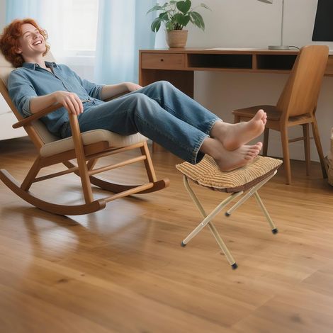 Repose-pieds pliable - Avec pieds en métal - Avec siège rembourré amovible - Pour salon, chambre à coucher, bureau (1/5)